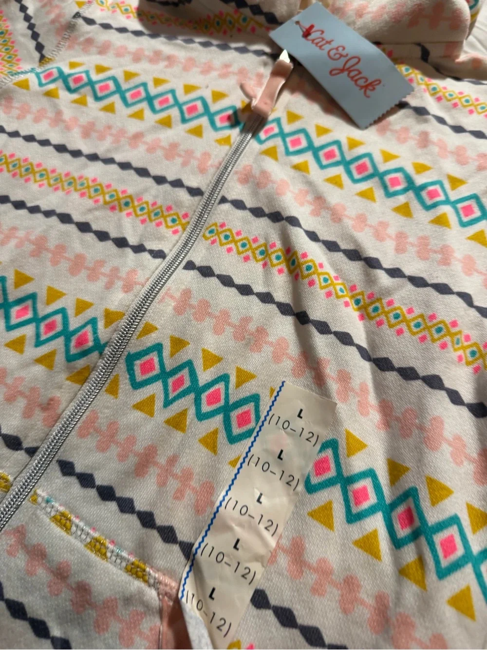 Cat & Jack Girls Sherpa-Lined Zip Hoodie Fair Isle Cream L (10/12)